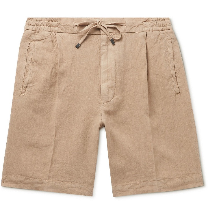 Photo: Lardini - Pleated Linen Drawstring Shorts - Neutrals