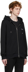 Balmain Black Flocked Logo Zip-Up Hoodie