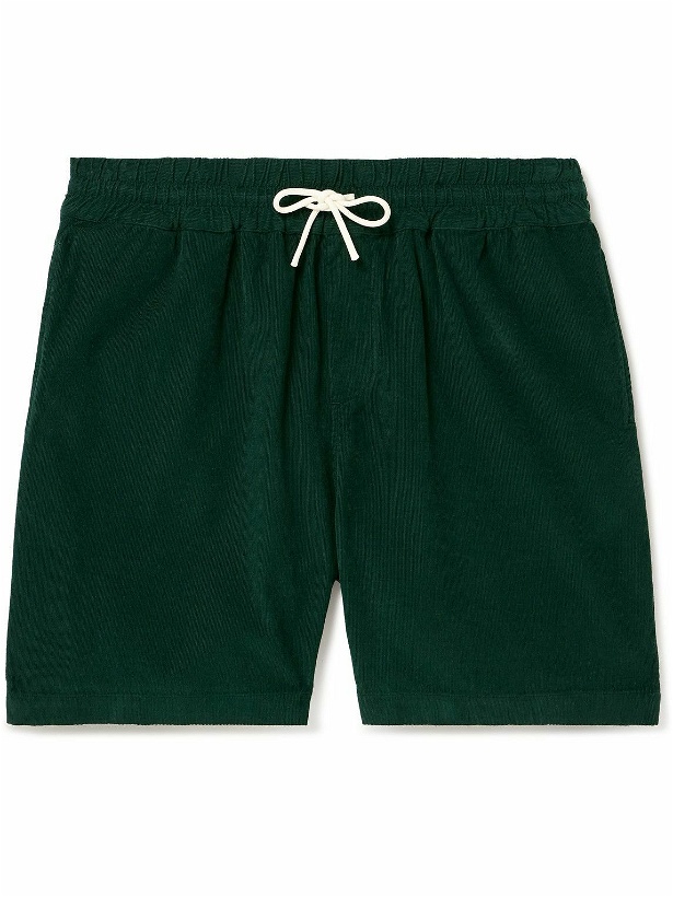 Photo: Portuguese Flannel - Straight-Leg Cotton-Corduroy Drawstring Shorts - Green