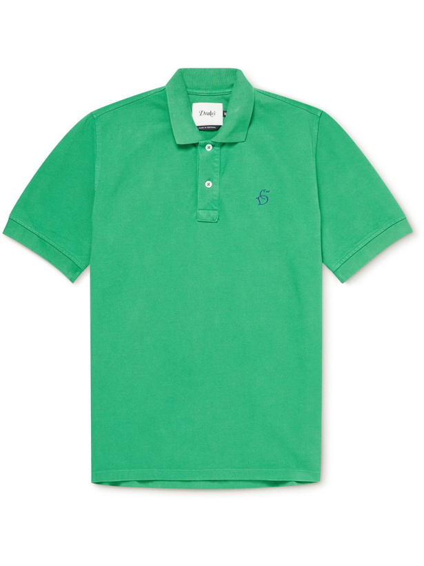 Photo: DRAKE'S - Logo-Embroidered Cotton-Piqué Polo Shirt - Green
