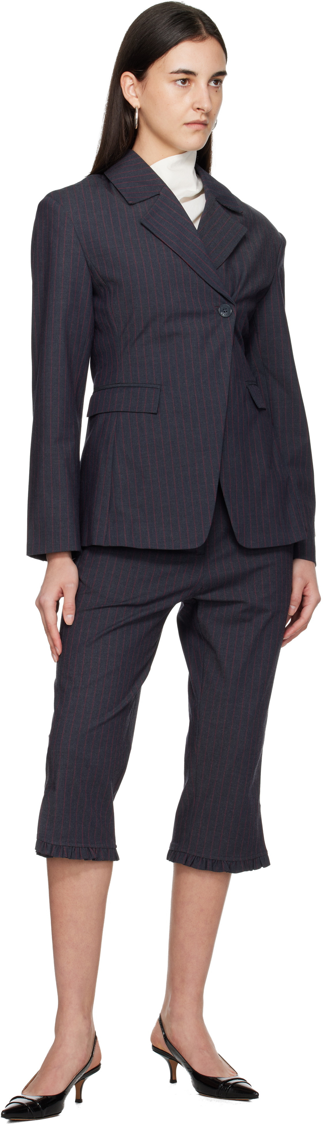 GANNI Gray Pinstripe Capri Trousers