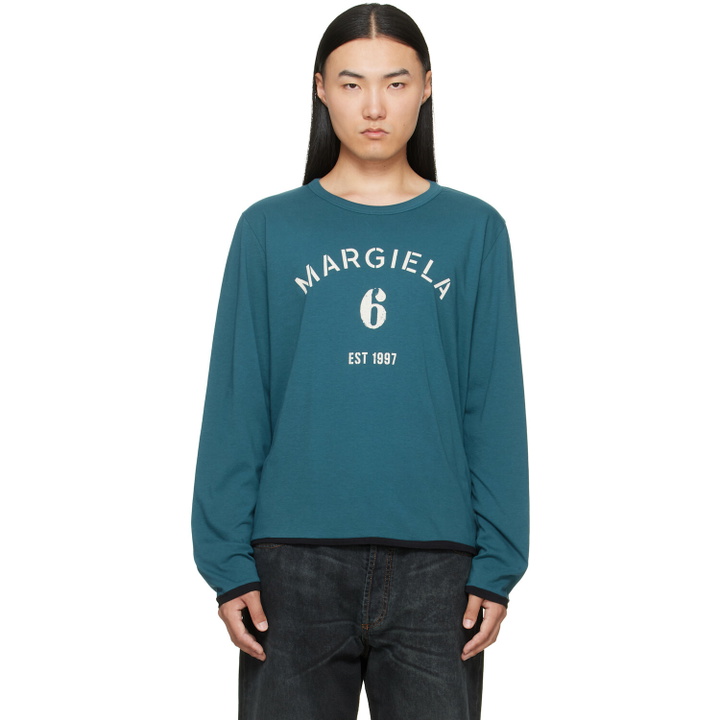 Photo: MM6 Maison Margiela Blue Long-Sleeved Reversible T-shirt