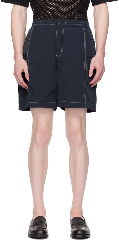 Photo: Solid Homme Navy Stitched Cargo Shorts