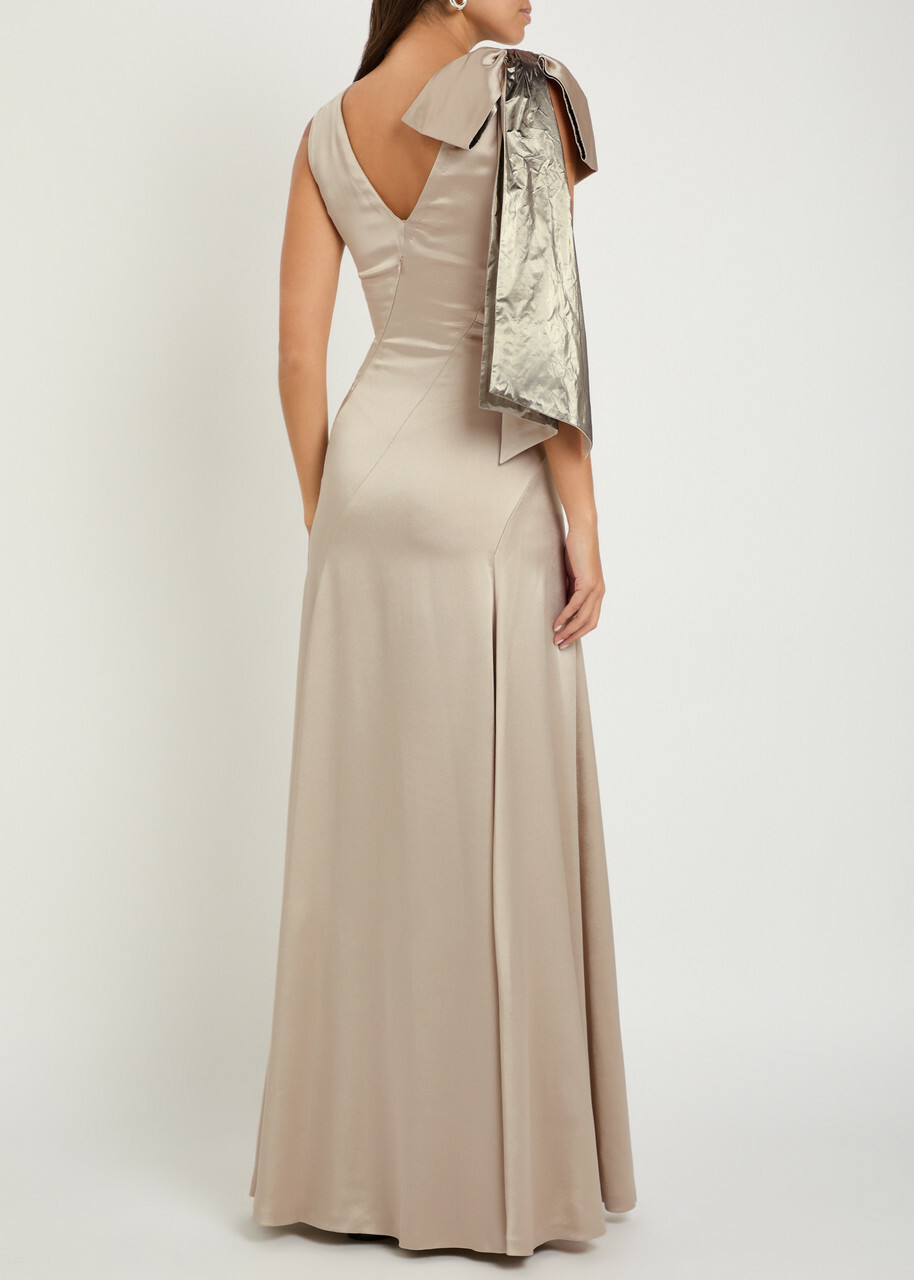 Maison Margiela Bow-appliquéd Satin Gown Cream
