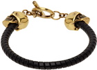 Alexander McQueen Black & Gold T Bar Skull Bracelet