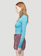 Knitted Perforated Turtleneck Top in Blue