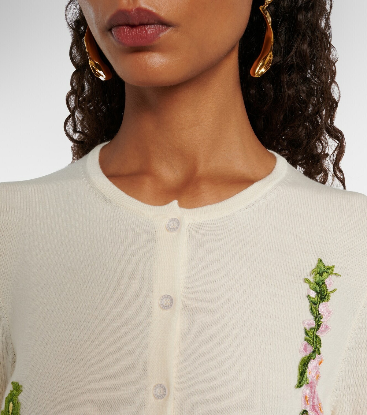Oscar de la Renta Foxgloves embroidered virgin wool cardigan