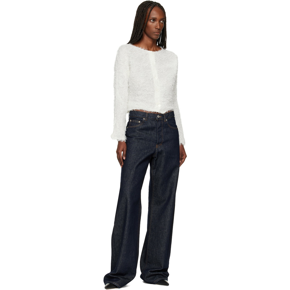 ISSEY MIYAKE Off-White Shifted Fuzzy Pleats Cardigan