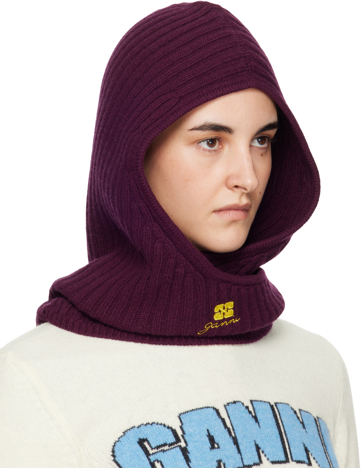 GANNI Burgundy Wool Mix Balaclava