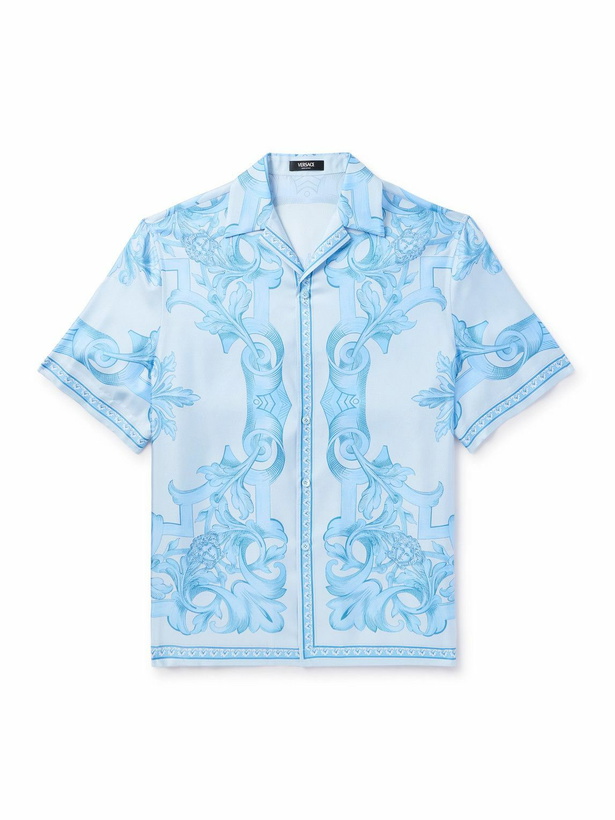 Photo: Versace - Camp-Collar Printed Silk-Twill Shirt - Blue
