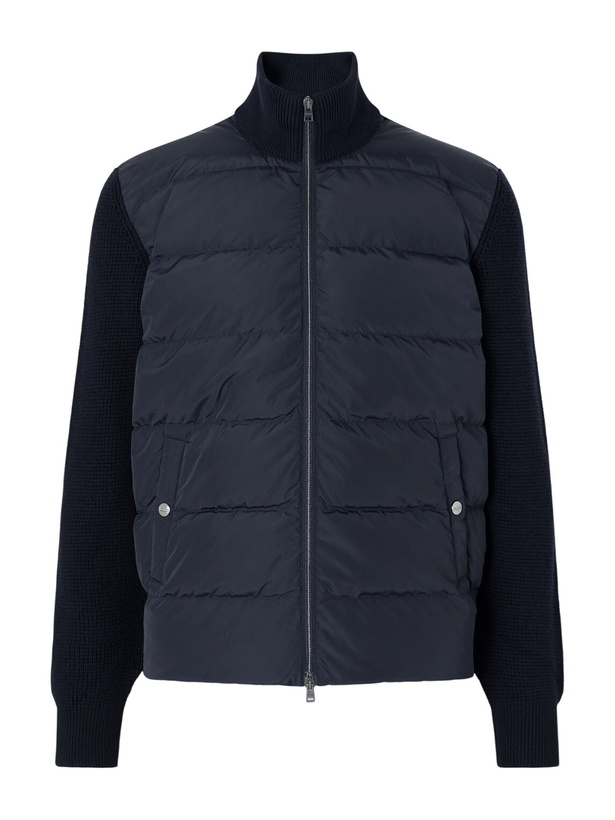 Photo: Herno - Waffle-Knit Wool-Trimmed Quilted Shell Down Jacket - Blue