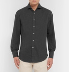 Brunello Cucinelli - Slim-Fit Cutaway-Collar Cotton-Flannel Shirt - Men - Gray