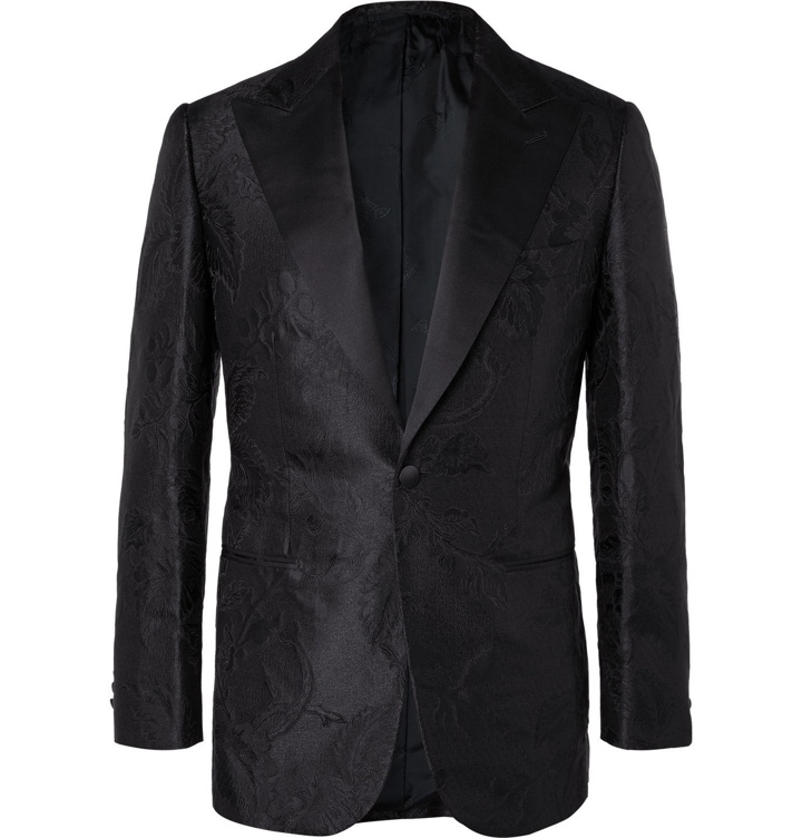 Photo: Brioni - Virgilio Slim-Fit Satin-Trimmed Silk-Blend Jacquard Tuxedo Jacket - Black