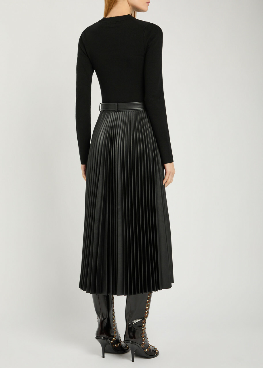 Simkhai Abilene Belted Knit and Faux Leather Midi Dress Black