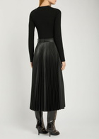 Simkhai Abilene Belted Knit and Faux Leather Midi Dress Black