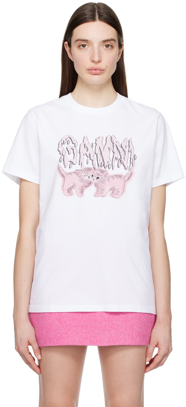 GANNI Cats Tシャツ GANNI White Cats T-Shirt GANNI