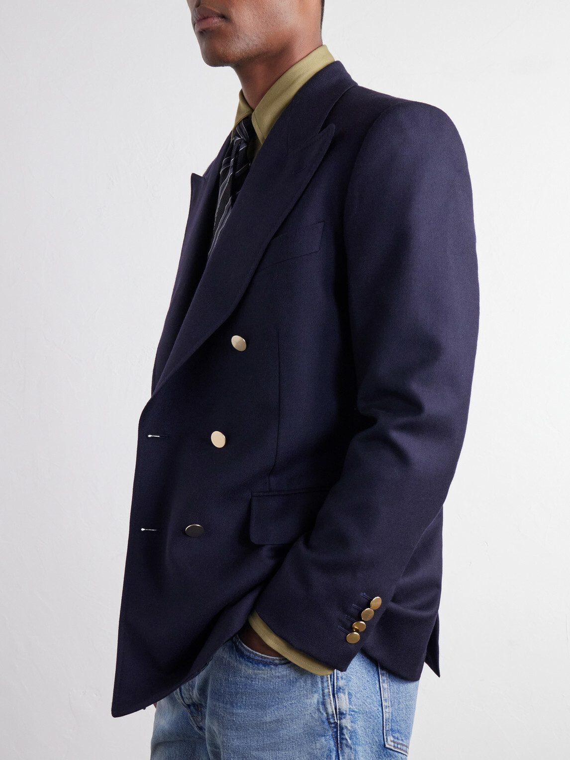 Husbands - Double-Breasted Wool-Twill Blazer - Blue