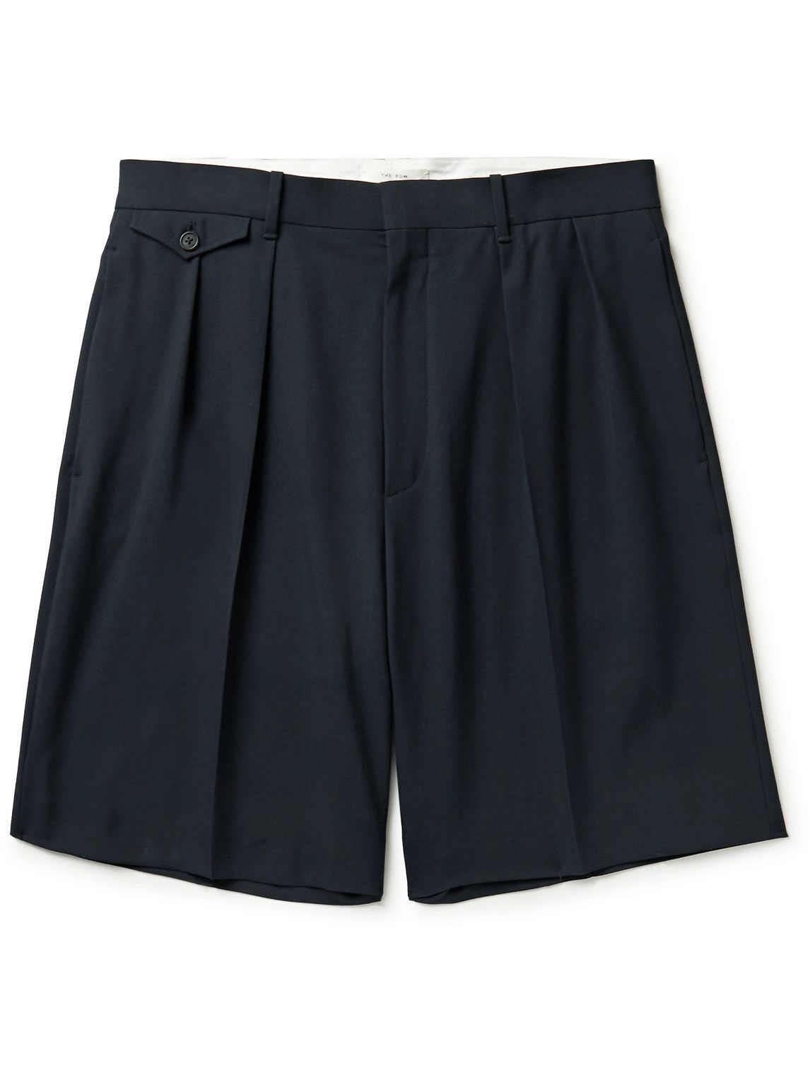 The Row Cello Pleated Washed Slub Wool Shorts Blue The Row