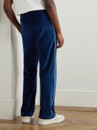 CELINE - Straight-Leg Logo-Embroidered Cotton-Blend Velour Track Pants - Blue