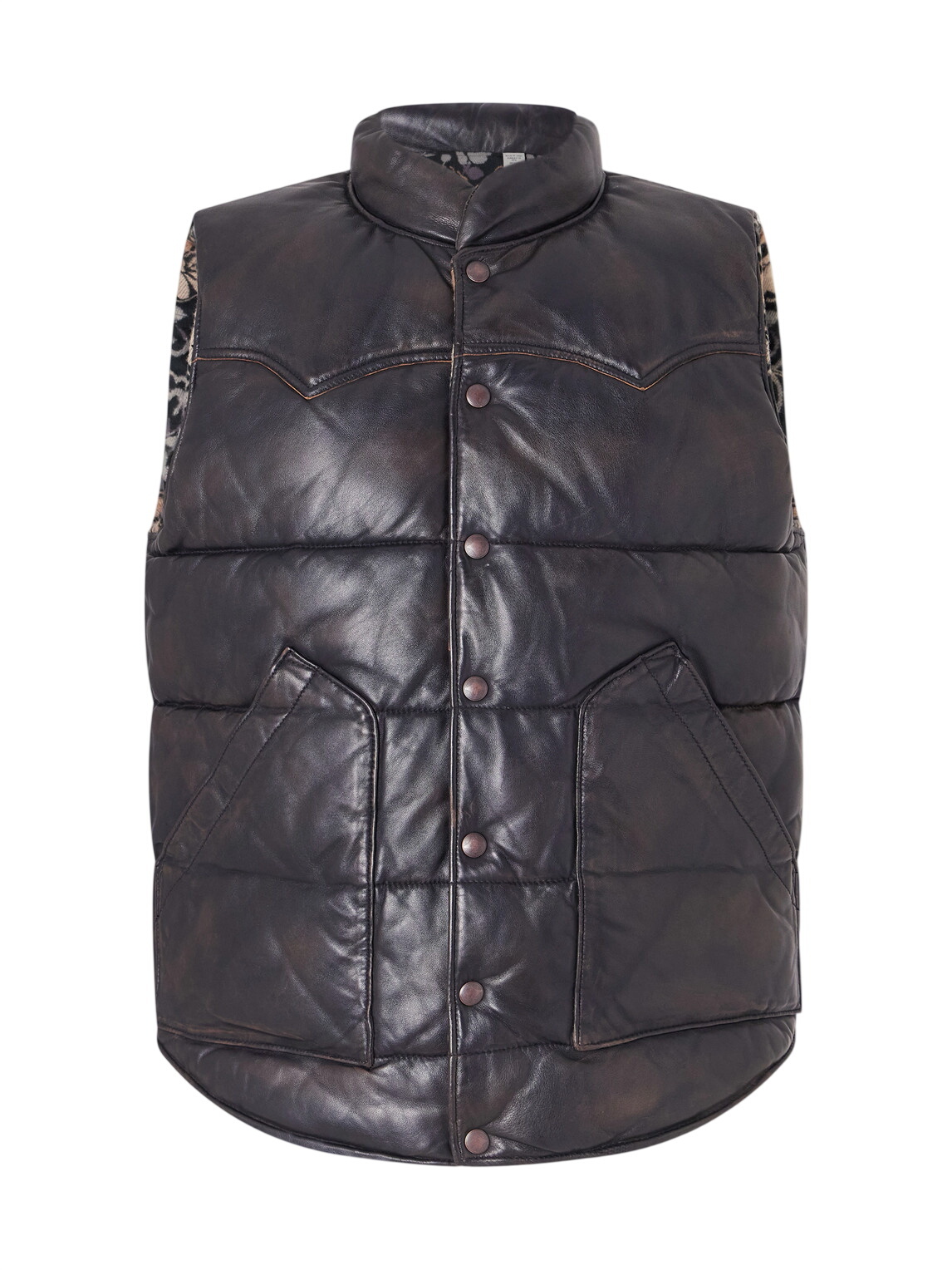 RRL Leather-trimmed ripstop puffer vest RRL
