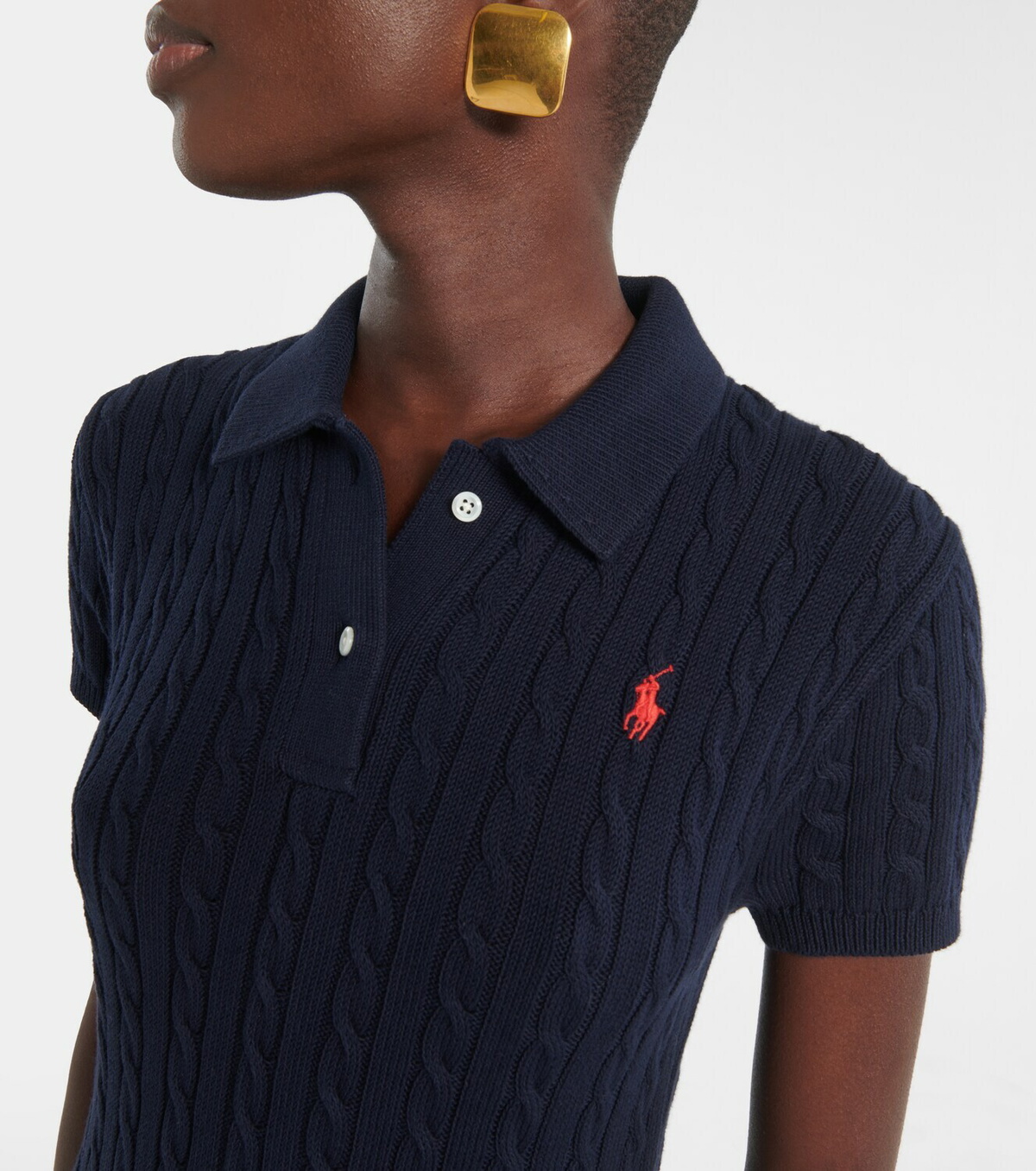 Polo Ralph Lauren Ribbed-knit cotton-blend polo dress
