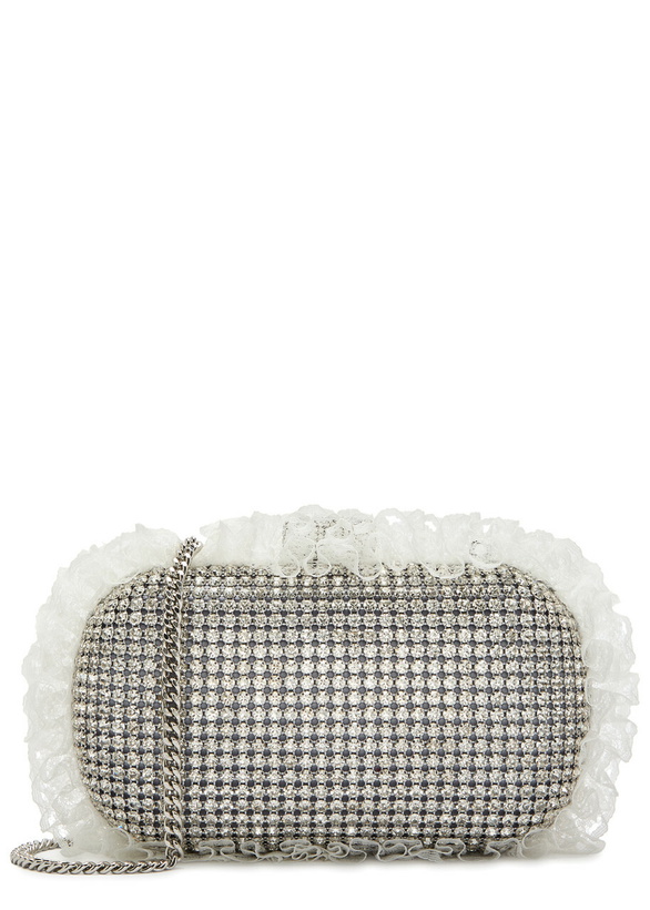 Photo: Self-portrait X Christopher Kane Lace and Crystal-embellished box Clutch - Silver - One Size