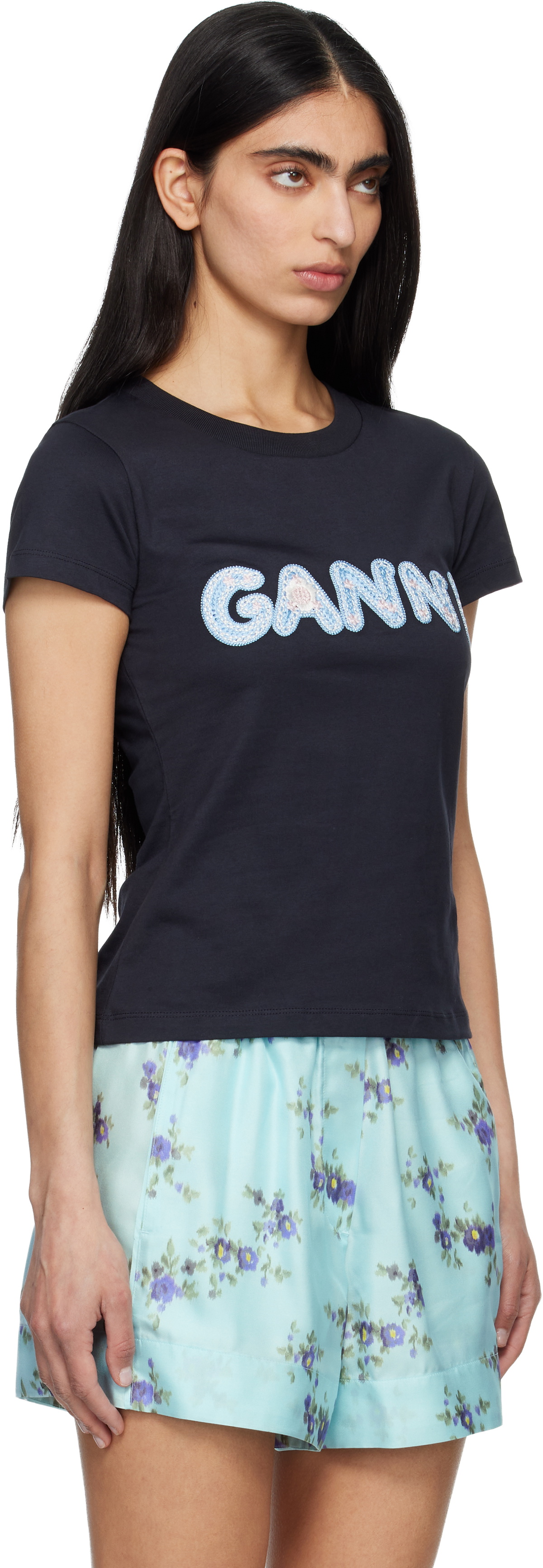 GANNI Black Baby Fit 'Ganni' T-shirt