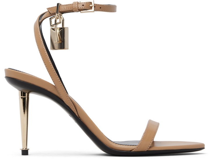 Photo: TOM FORD Beige Shiny Padlock Pointy Naked Heeled Sandals