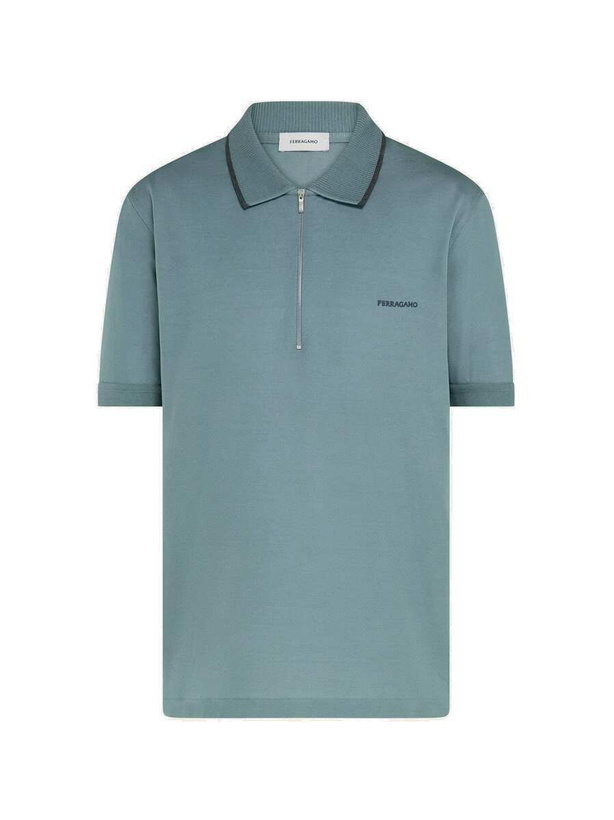 Photo: Ferragamo Mens Cotton polo shirt with zip detail in Green
