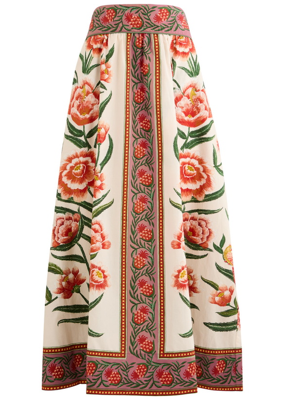 Photo: Farm Rio Ainika Printed Cotton Midi Skirt Cream
