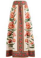 Farm Rio Ainika Printed Cotton Midi Skirt Cream