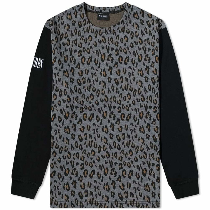 Photo: PLEASURES Men's Long Sleeve Vices Leopard Contrast T-Shirt in Black