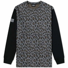 PLEASURES Men's Long Sleeve Vices Leopard Contrast T-Shirt in Black