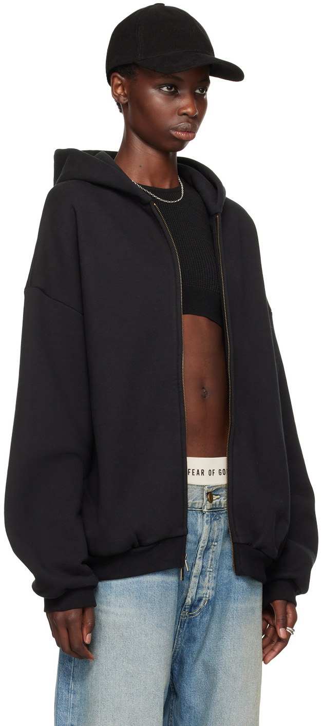 国内発送【FEAR OF GOD ESSENTIALS】CLASSIC FULL ZIP-UP HOODIE Fear of God ESSENTIALS: Black Classic Full Zip-Up Hoodie