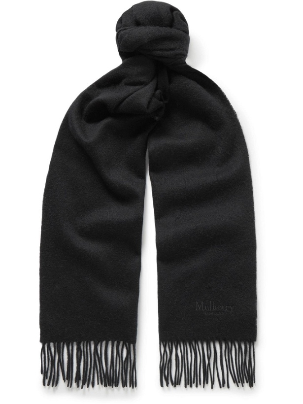 Photo: MULBERRY - Fringed Logo-Embroidered Mélange Lambswool Scarf