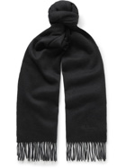 MULBERRY - Fringed Logo-Embroidered Mélange Lambswool Scarf