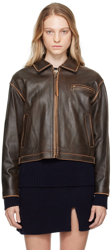 Photo: OPEN YY Brown Classic Leather Jacket