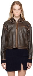 OPEN YY Brown Classic Leather Jacket