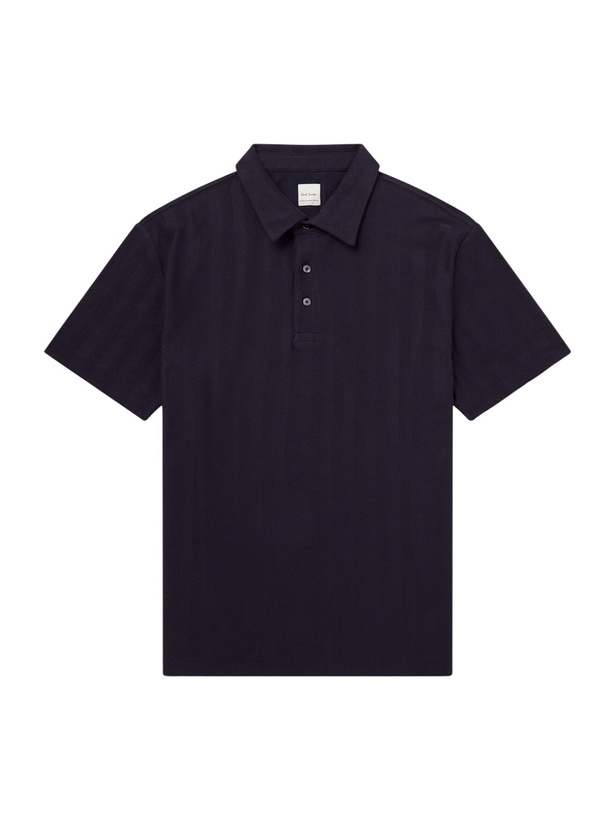 Photo: Paul Smith - Organic Herringbone Cotton-Piqué Polo Shirt - Blue