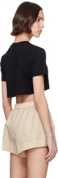 AREA Black Crystal Rosette Cropped T-shirt