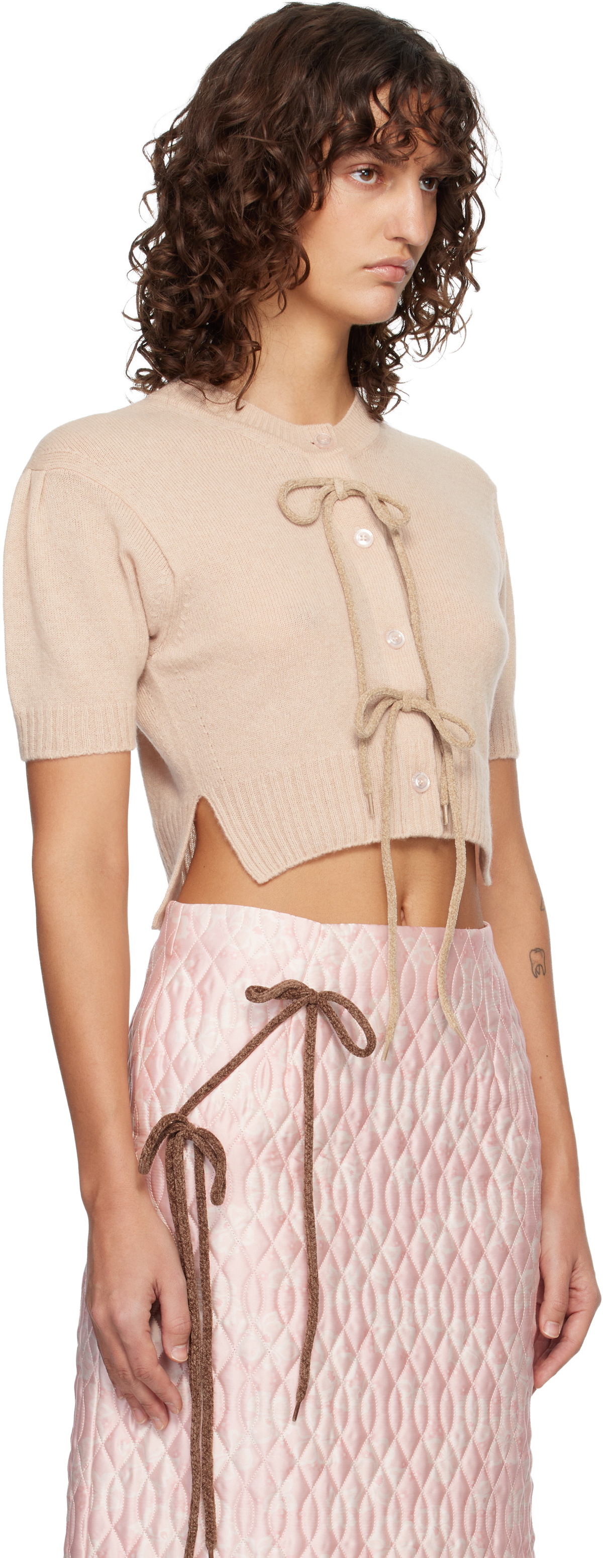 Simone Rocha Beige Cropped Cashmere Cardigan