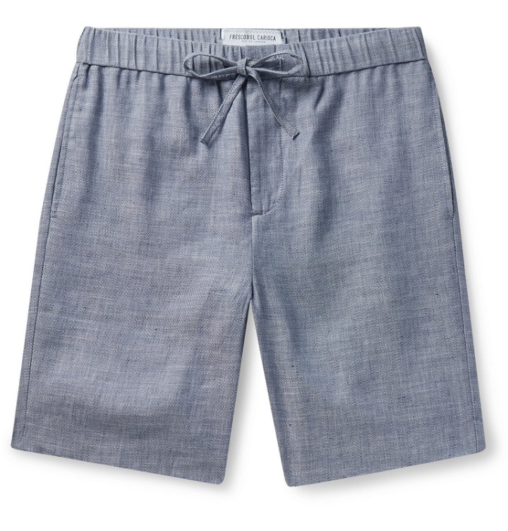Photo: Frescobol Carioca - Felipe Slim-Fit Linen and Cotton-Blend Drawstring Shorts - Blue