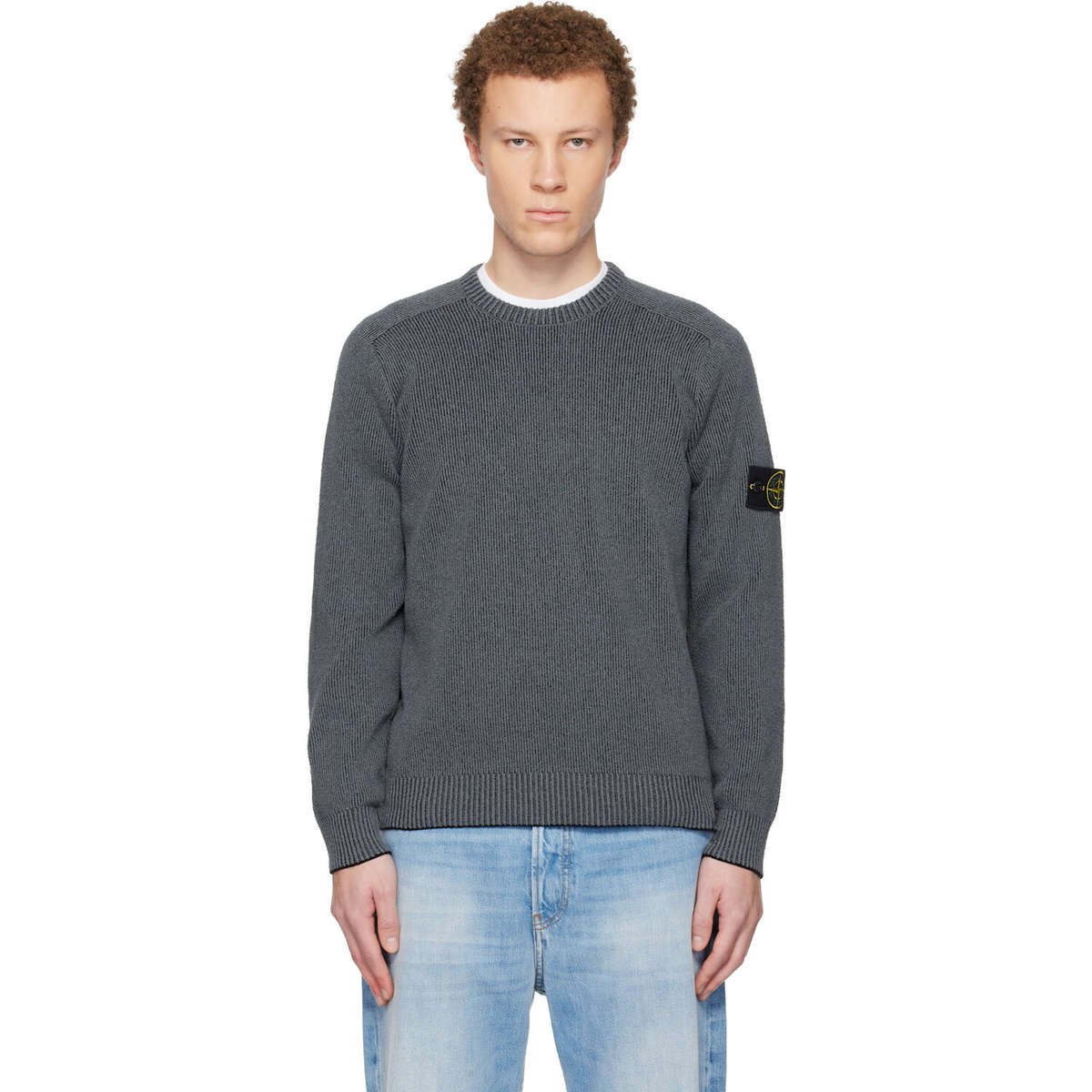 Stone Island Gray 5100033 Plated Rib Cotton Bouclé Sweater