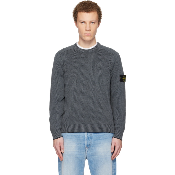Photo: Stone Island Gray 5100033 Plated Rib Cotton Bouclé Sweater