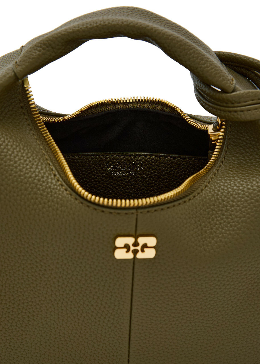 Ganni Hobo Mini Grained Leather top Handle bag - Olive - One Size