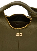 Ganni Hobo Mini Grained Leather top Handle bag - Olive - One Size
