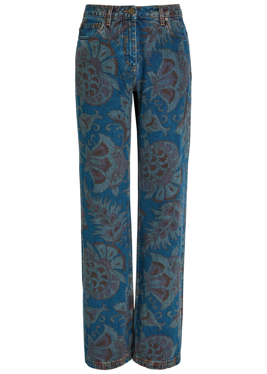 Etro Floral-print Straight-leg Denim Jeans Multicoloured