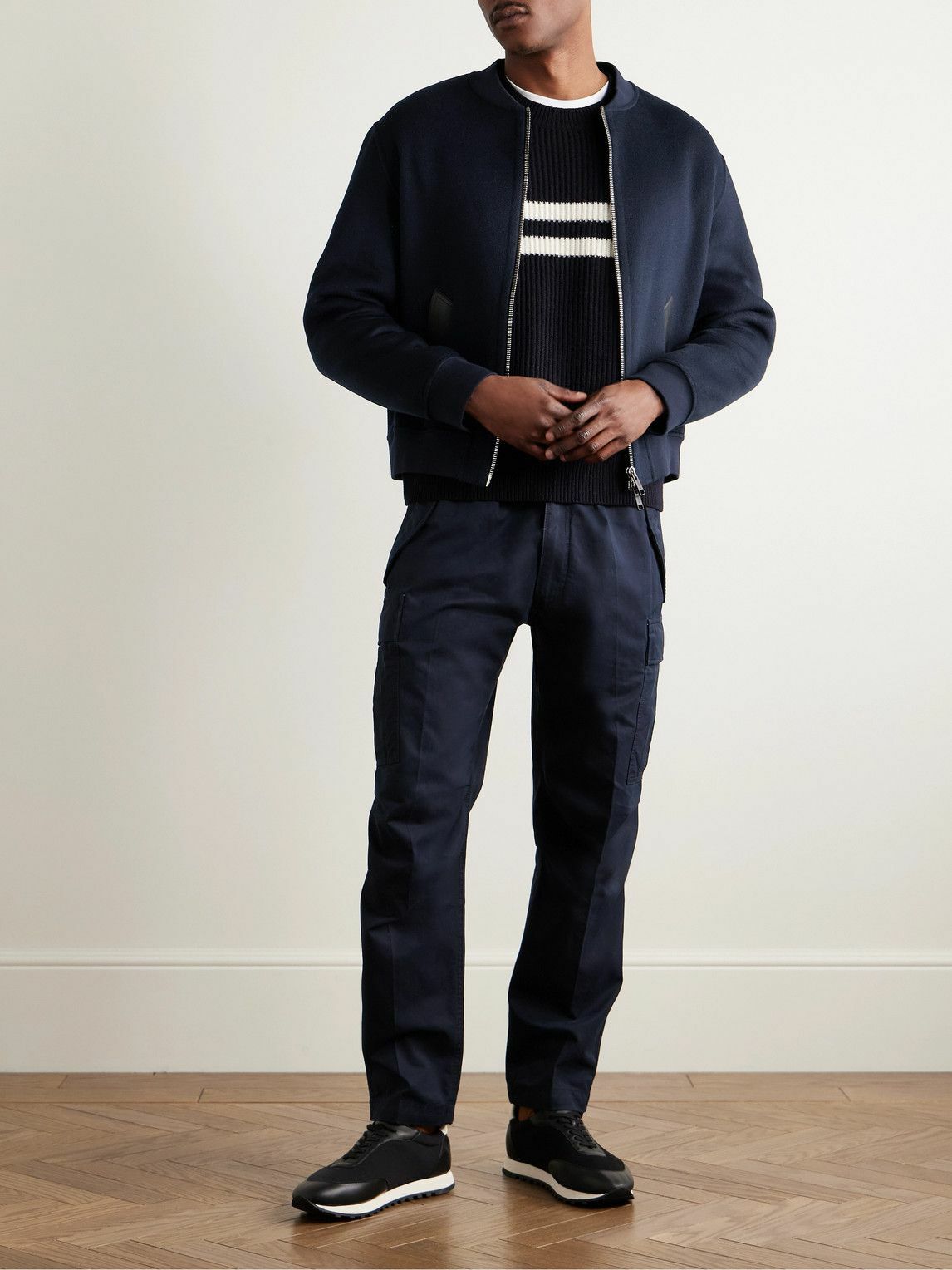 Yves Salomon - Leather-Trimmed Wool and Cashmere-Blend Felt Bomber Jacket - Blue