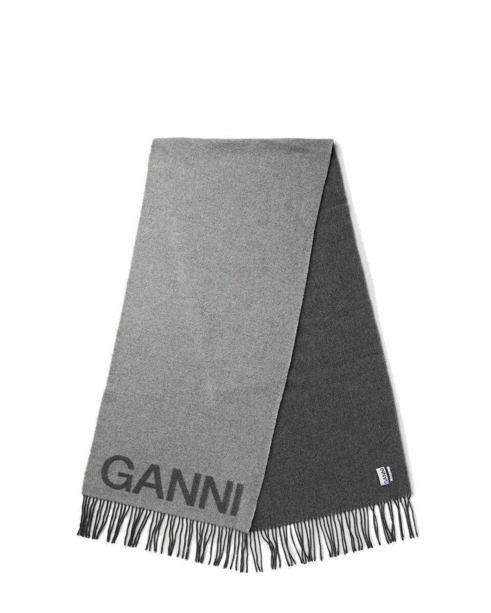 Photo: Ganni Fringed Wool Scarf Grey - Womens - Scarves