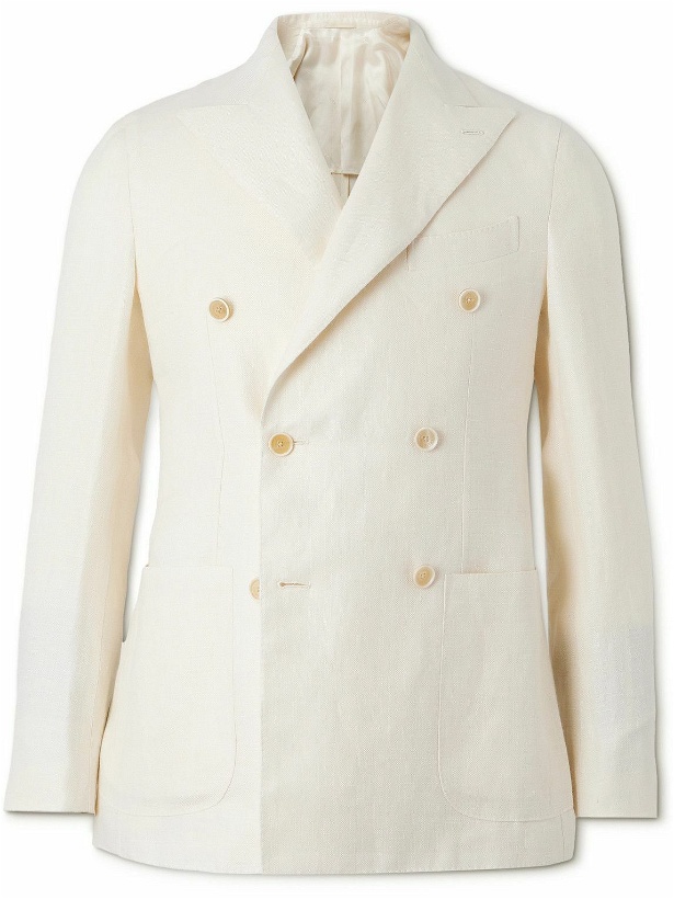 Photo: Caruso - Slim-Fit Double-Breast Linen and Wool-Blend Blazer - Neutrals